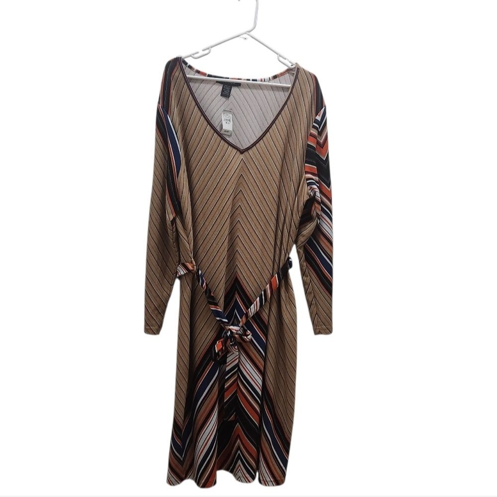 ASHLEY STEWART Diagonal Multicolored Striped Sweater Dress Belted Size 22/24 NEW - Picture 1 of 4